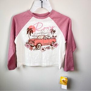 Roxy Girl Long Sleeve Raglan Tee Shirt Lot Size 4 & 5 NWT Beach Tropical Pink